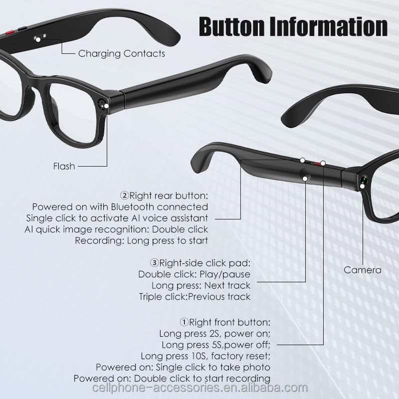 Image of Aeoss AI Video Smart Glasses for Men & Women- Object Recognition, Real-Time Translation, 8MP HD Video Recording Camera, Bluetooth Audio /Calls, Voice Assistant for Outdoor Sports & Driving