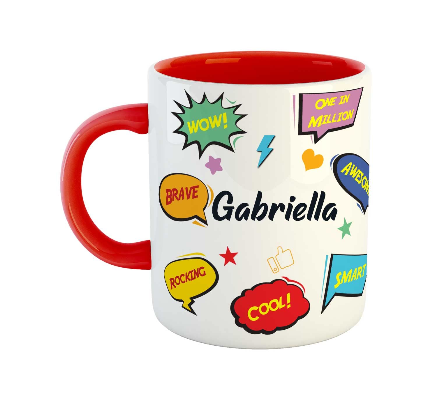 ASHVAH Customized Gabriella Name Ceramic Coffee Mug - Happy Birthday Gift for Daughter, Sister, Wife, Friend, Return Gift for Kids, Color - Red, Name -Gabriella