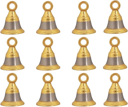 Satvik - Juego de 12 campanas de metal con bucles para colgar, decoración de playa, campana india vintage con anillo de cascabel, campana de