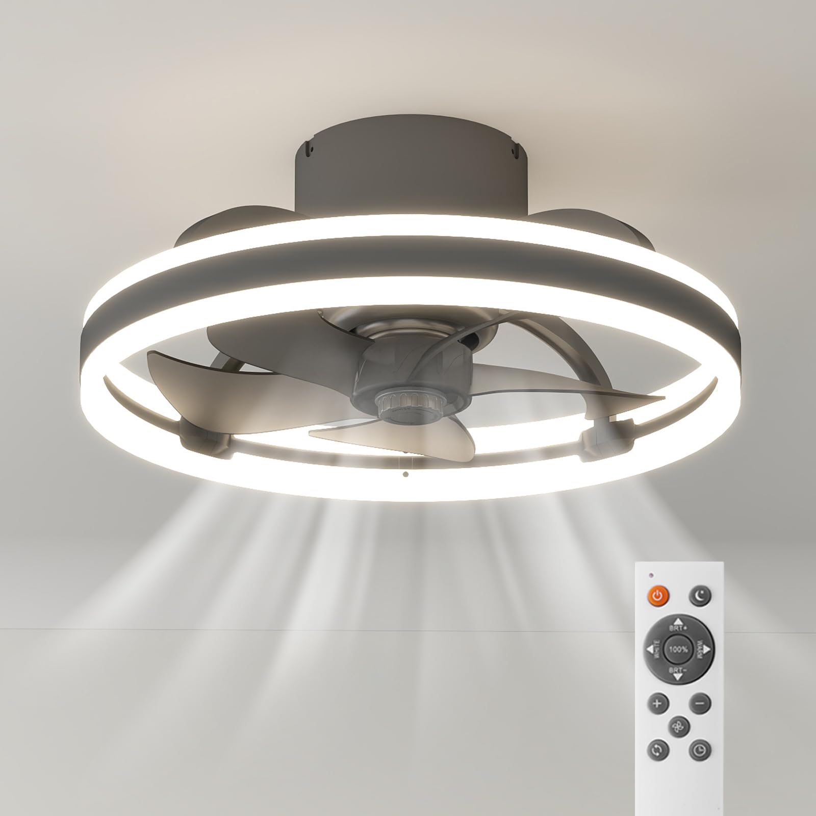 50cm Ceiling Fans with Lights and Remote, Ceiling Fan with lamp, 6 Ventilation speeds, infinitely dimmable Light for Living Room, Bedroom, Office, 3000-5500K
