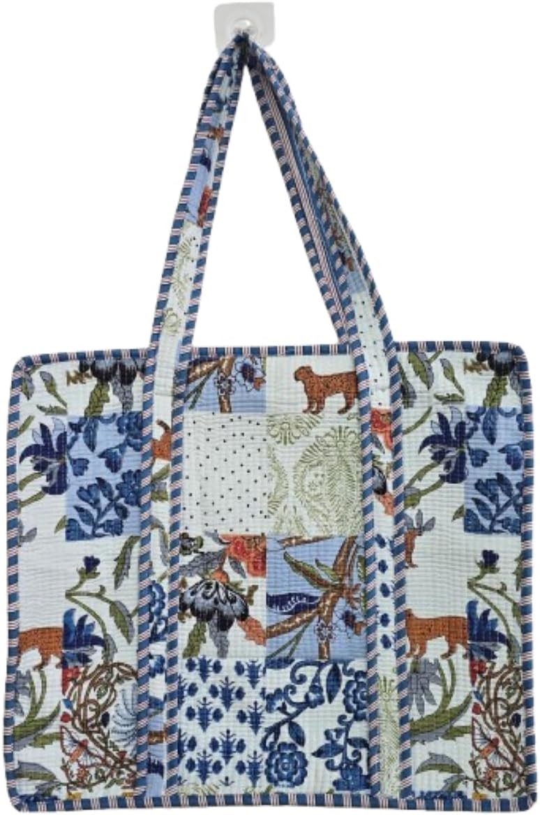 Quilted Cotton Tote Bag, Printed Shoulder Bag, Shopping Grocery, Travel Market Use, Colorful (Patch work)