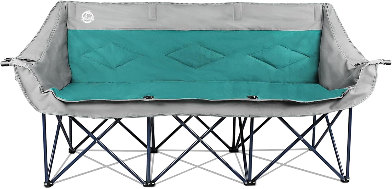 Northroad 3 Person Camping Chair Oversized 900 Lbs Outdoor Lawn Loveseat Chair Padded Folding Chairs for Adults Heavy Duty Soccer Chair w/Cup & Wine Glass Holder for Outside Picnic, Beach, Sports