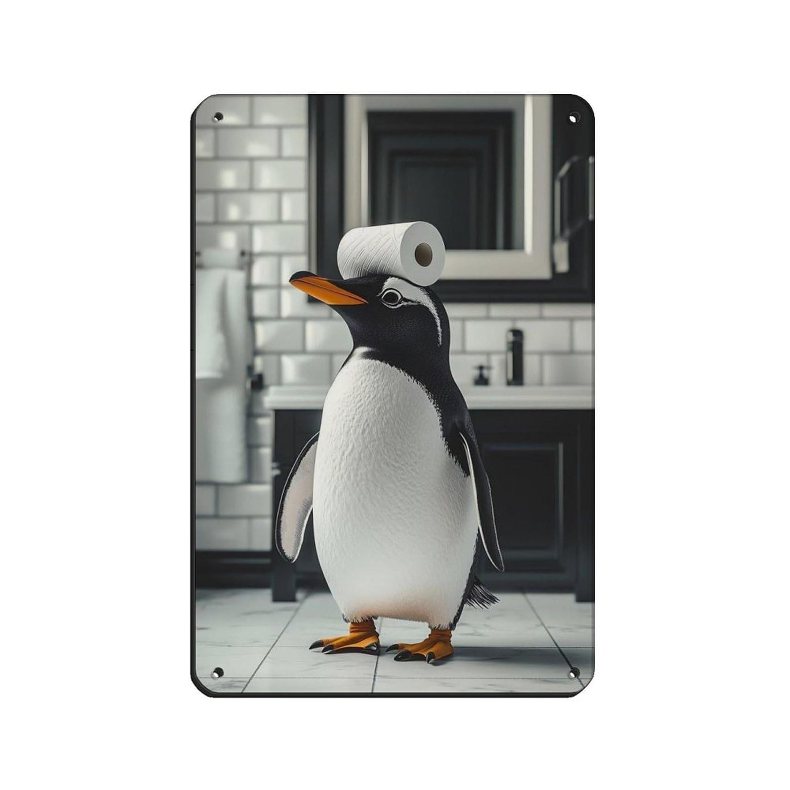 Lxwnze 20L X 30W Cm Adorable Penguin Bathroom, Cute Animal Tin Sign Vintage Metal Pub Club Cafe Bar Home Wall Art Decoration Poster Retro 8X12inch(20X30cm)