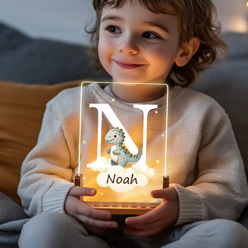 Personalized LED Night Light - Star Cloud Forest Animal Theme with Wooden Base (Square)