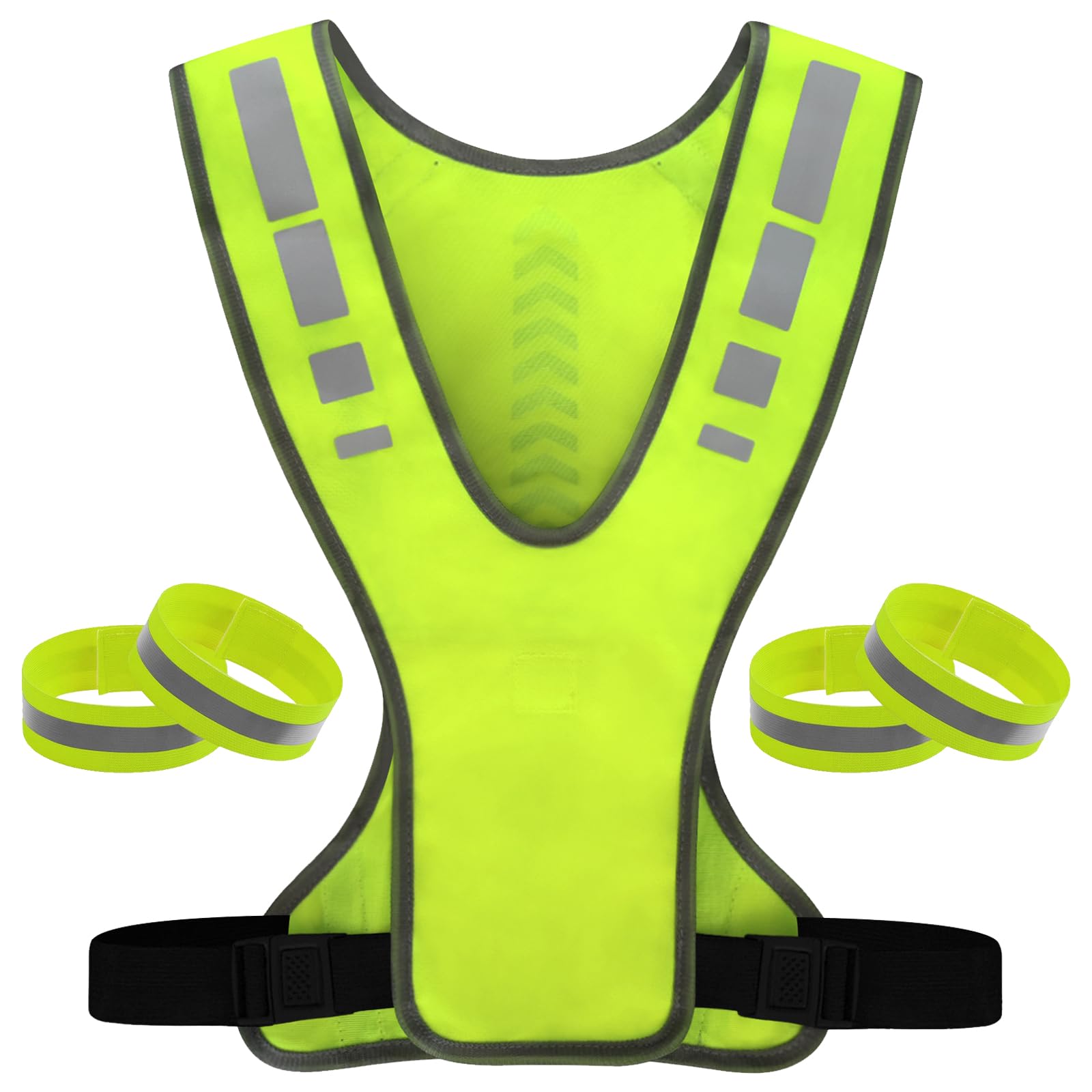 JSTHHTT 1 Piece of Reflective Vest with 4 Reflective Wristbands, High Visibility Safety Vest, Adjustable Running Safety Gear with Pocket, for Cycling Running Men Women Kids Childern