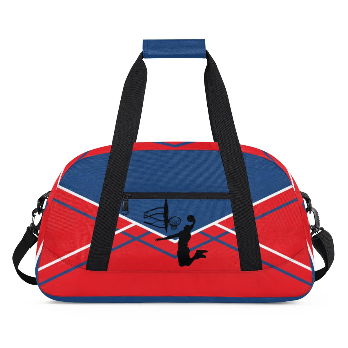 Red Blue Basketball Patterns Personalized Duffle Bag for Kids Custom Dance Ballet Bag with Name Lightweight Travel Weekender Overnight Bags Sport Gym Duffel Bag Workout Carry On Tote for Girls Boys