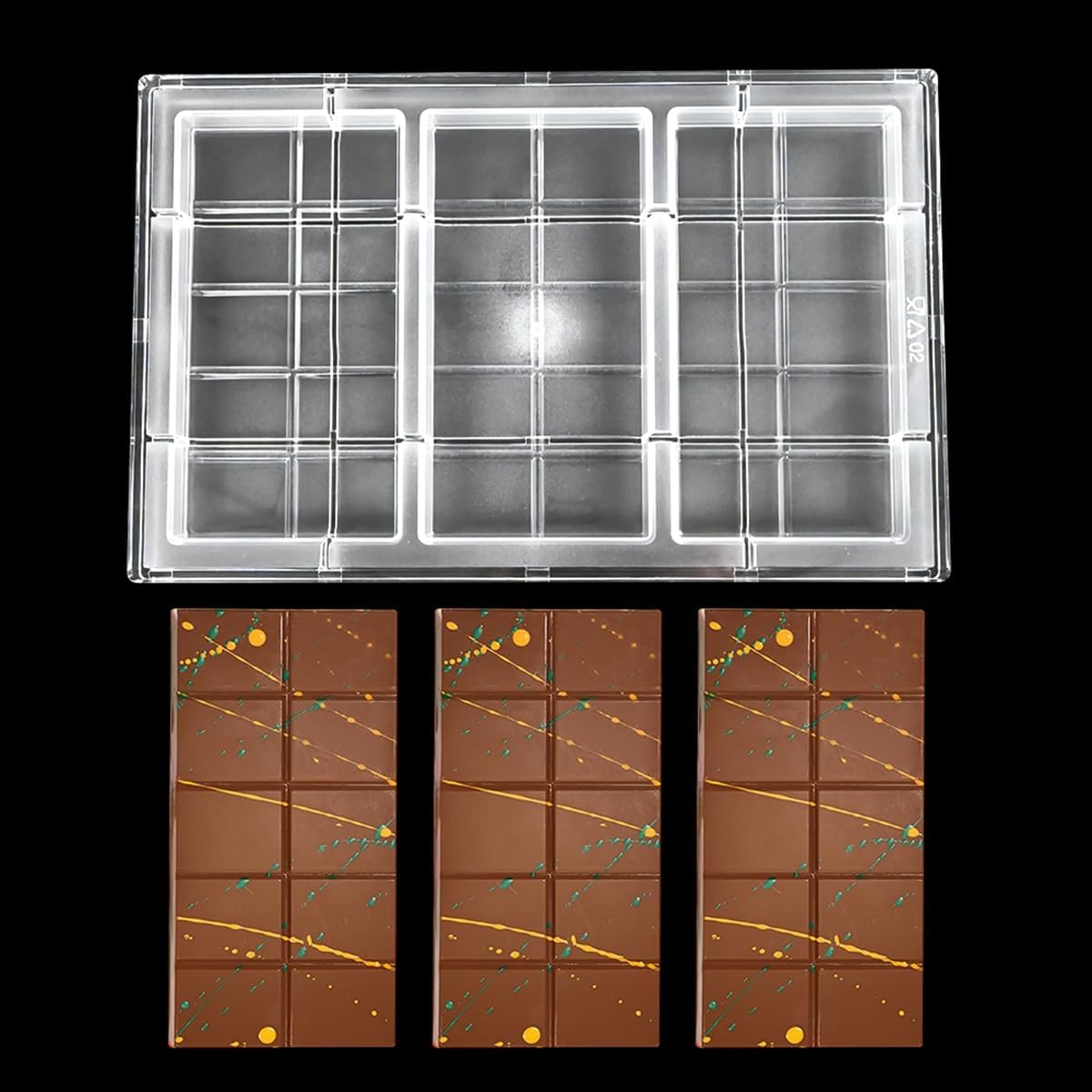 TUKE Polycarbonate Chocolate Mold 3 Cavity Rectangle Bar, Premium Plastic for Chocolate Making, Candy, Soap, Candle Making - Easy Release, Reusable, Dishwasher Safe (B_ Dubai Bar)