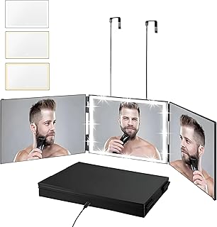 Vanexiss Rechargeable 3 Way Mirror for Hair Cutting, Real Glass Adjustab...