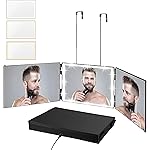 Vanexiss Rechargeable 3 Way Mirror for Hair Cutting, Real Glass Adjustable Trifold Mirror with 3 Color Temps LED Light & Telescoping Hooks for Makeup, Shaving & Styling(White)