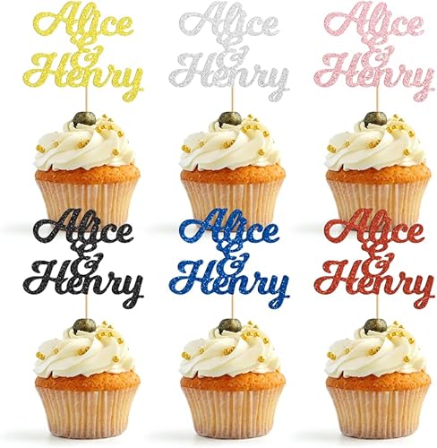 Decoración personalizada para cupcakes de boda, 24 piezas, decoración personalizada para cupcakes con nombre de novio y novia para boda y compromiso