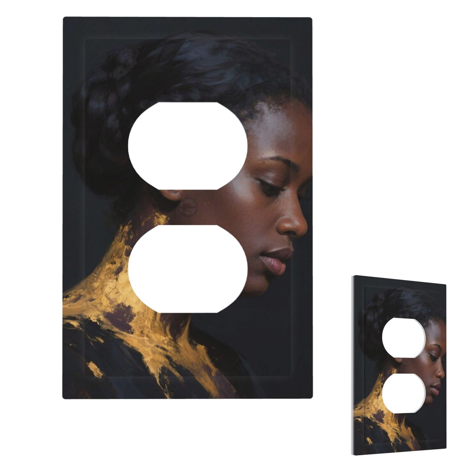 Fekiloot Women's Duplex Black Wall Plate Cover Modern Decorative 1 Gang Light Switch Cover Unbreakable Receptacle Outlet Covers For Living Room Bedroom Home Decor
