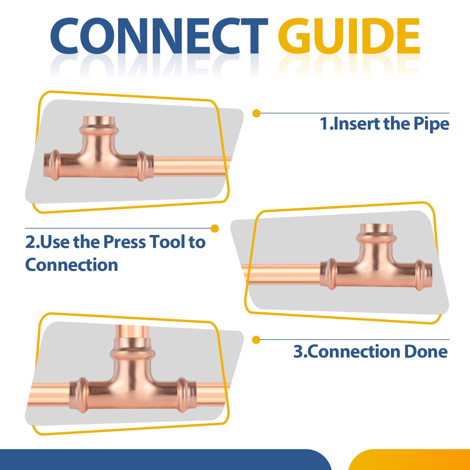 Paquete de 40 Conectores en T reductores de Cobre GUOFIS, 3/4" P x 3/4" P x 1", Conector en T Reductor de presión para plomería, Conector de Tres vías para derivación de tamaño de tubería.