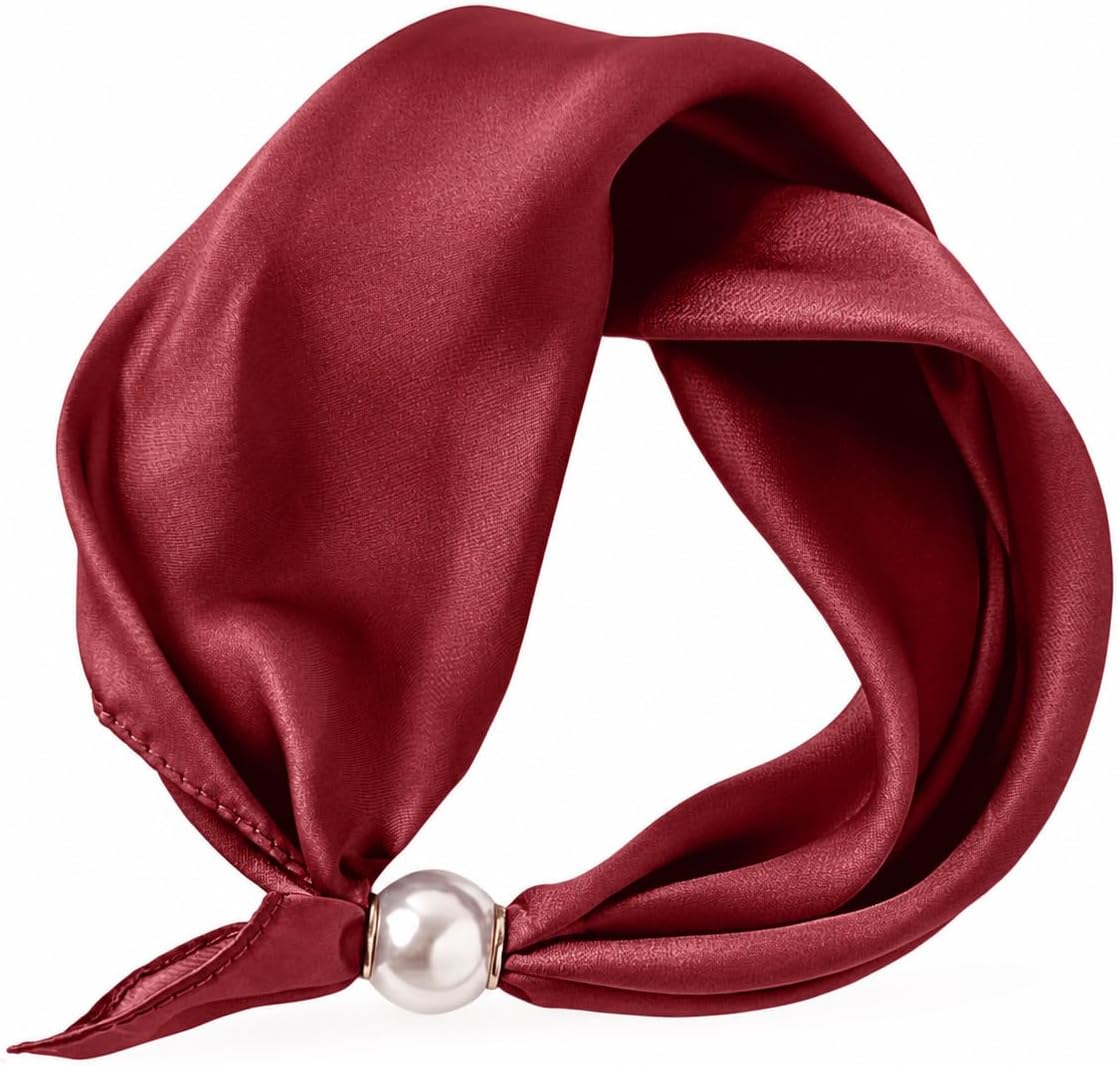 Womens Satin Silk Scarf Necklace, Scarf with Magnetic Pearl Buckle Neck Tie Scarves Headscarf Accessories