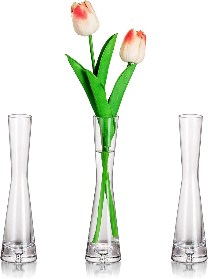 Clear Glass Bud Flower Vase, Set of 3 Glasseam Modern Small