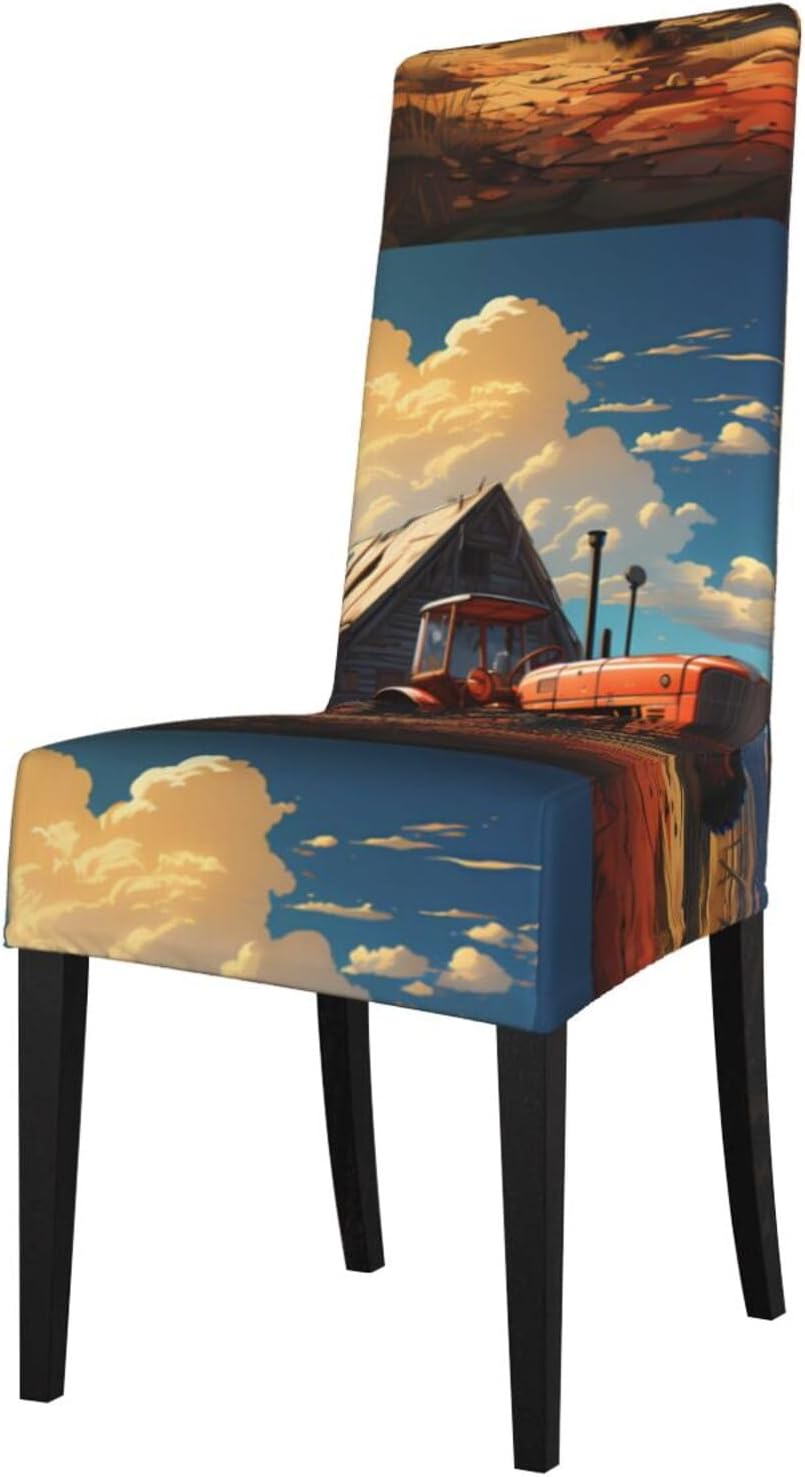 Farm Red Tractor Prints Protection Cover for Dining Chair - Stretchable Chair Throw Covers for Dining Room, Hotel Event Party