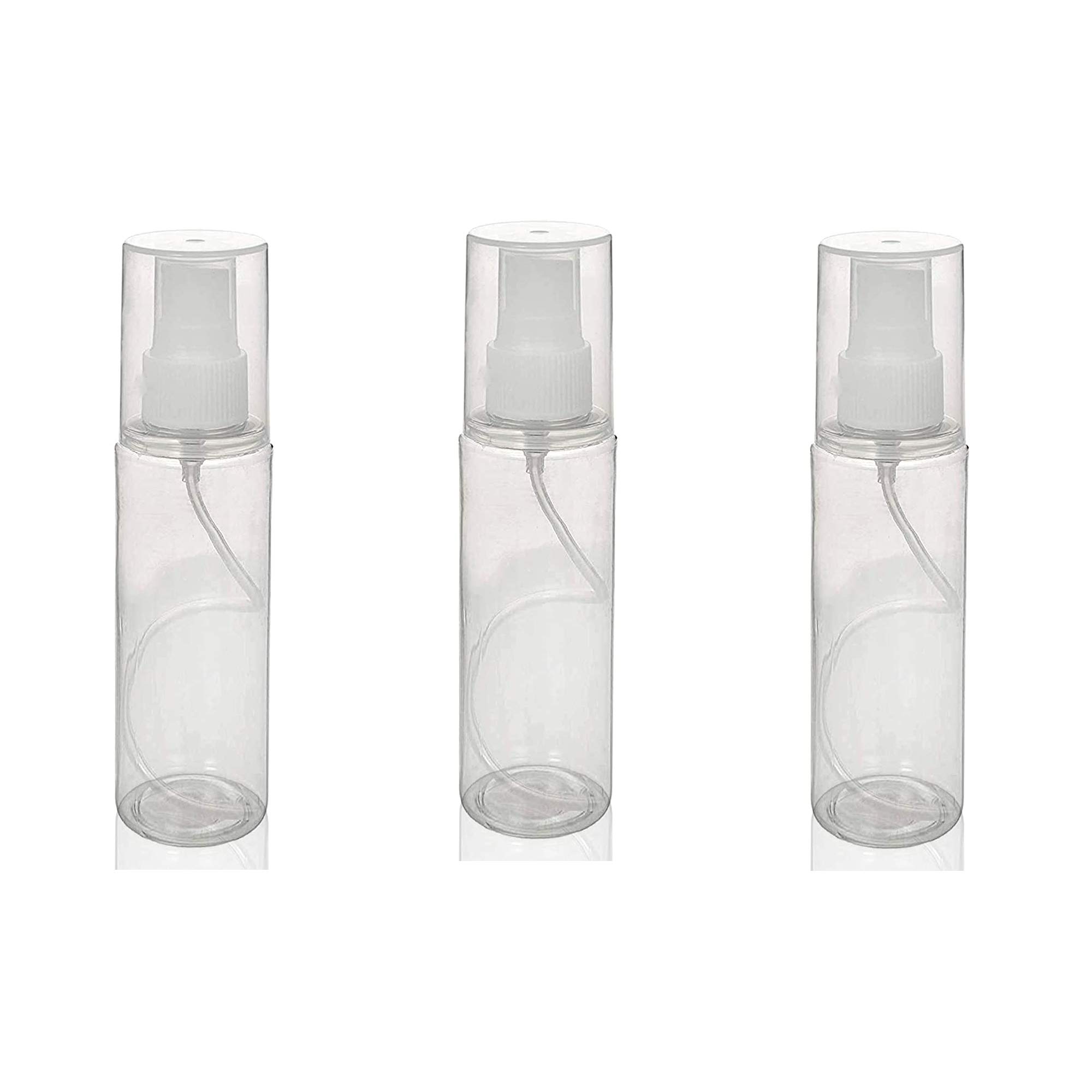 Hunky Dory 100ml Multipurpose Empty Plastic Transparent Refillable Fine Mist Spray Bottle With"Double Cap" for hand sanitizer, Toner, Perfume, Lotion, OIl, etc { Pack of 3)-image-31