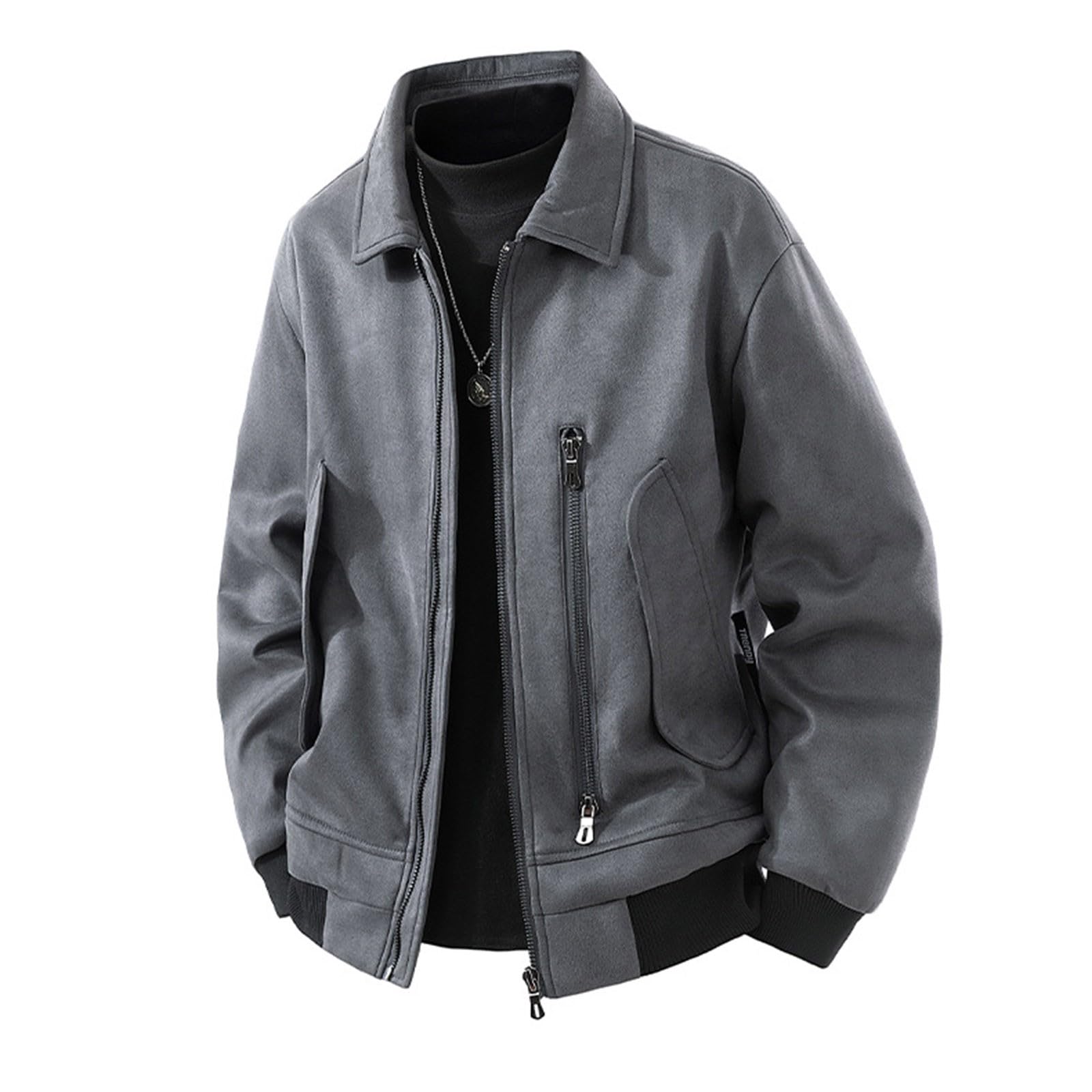 Winterjacke Herren Lang Warme Wintermantel Skijacke Steppjacke Daunenjacken，Stilvolle Kunstlederjacke mit Fleece-Einsatz für lässige warme - Winterbekleidung