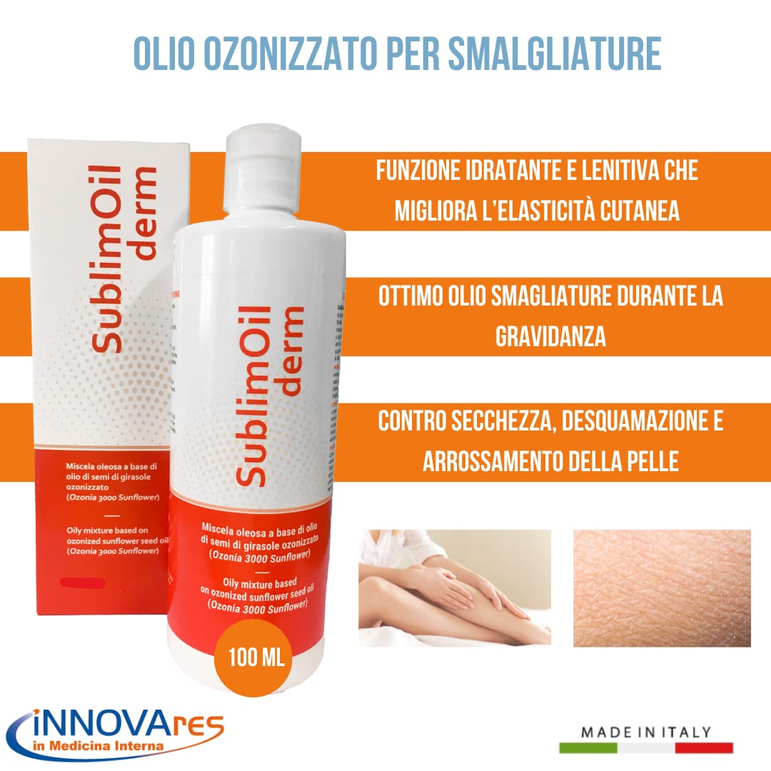 INNOVARES SublimOil Derm Aceite Ozonizado Antiestrías con Efecto Hidratante y Antiestrías - Aceite de Masaje Profesional y Relajante - Piel Seca y Cicatrices - Envase de 100 ml