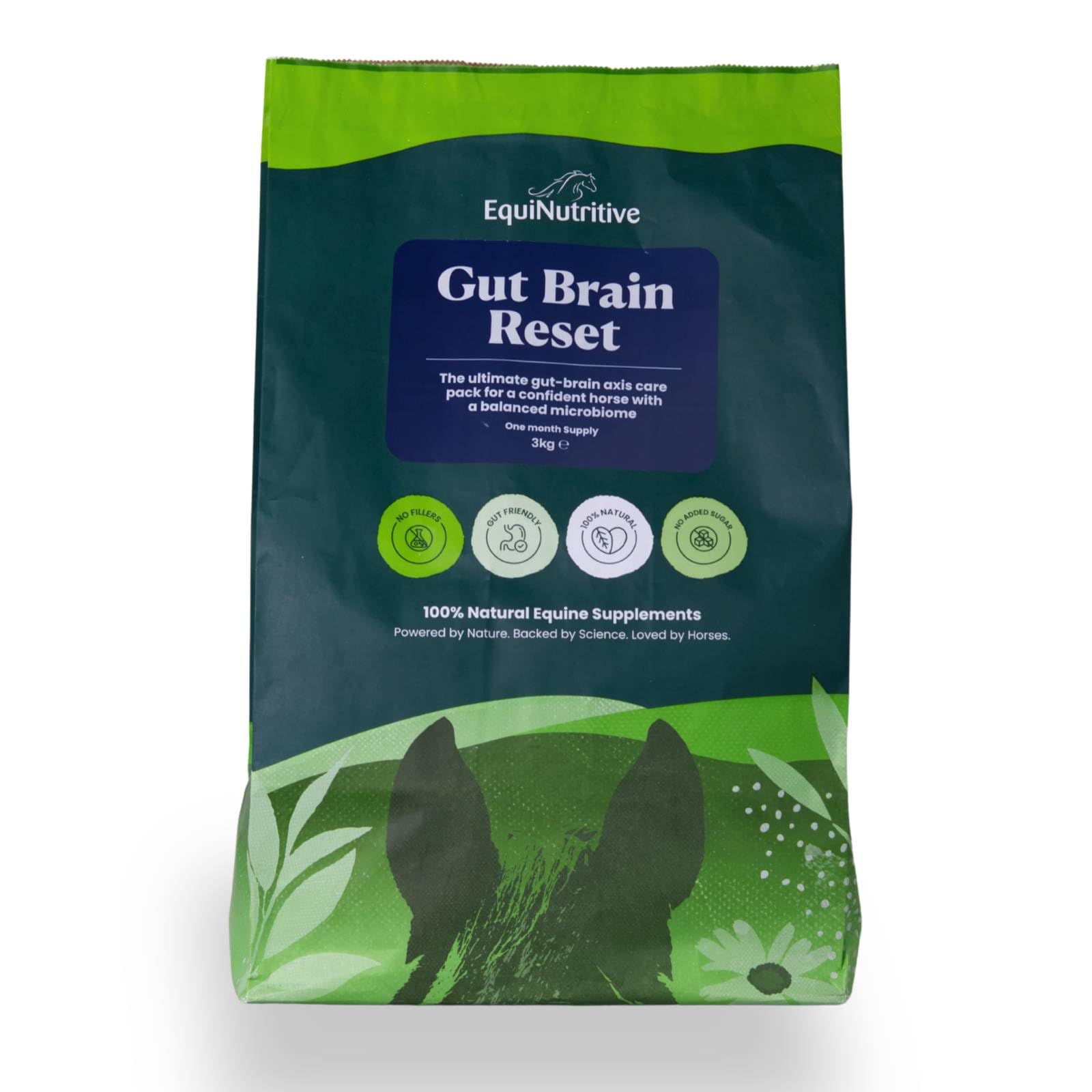 Equinutritive - The Gut Brain Reset - 100% Natural Gut Balancer & Calming Supplement for Horses & Ponies (3kg - Contains 1kg No More Nerves Horse Calmer, 2kg B-Complete Horse Digestive Supplement)