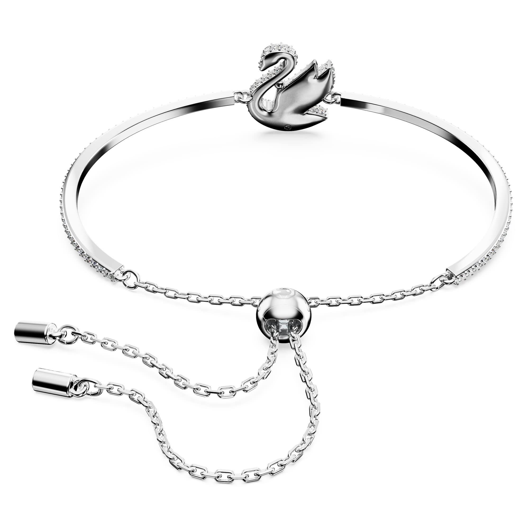 Swarovski Iconic Swan bangle, Swan, White, Rhodium plated