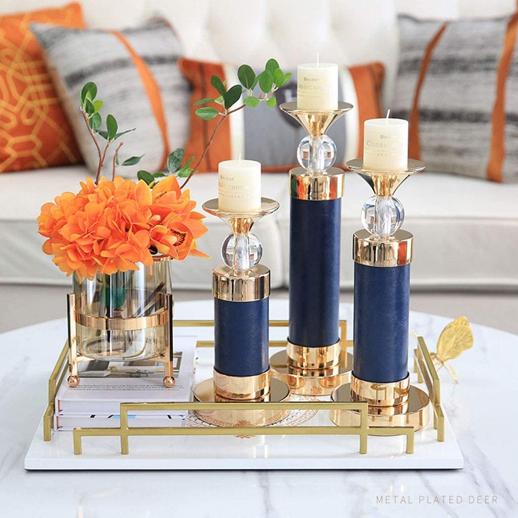 Habiba Moda Portacandele Nordico, candeliere in Vetro di Metallo di Lusso, candelieri per la Decorazione della casa del Tavolo da Pranzo per Matrimoni Squisito