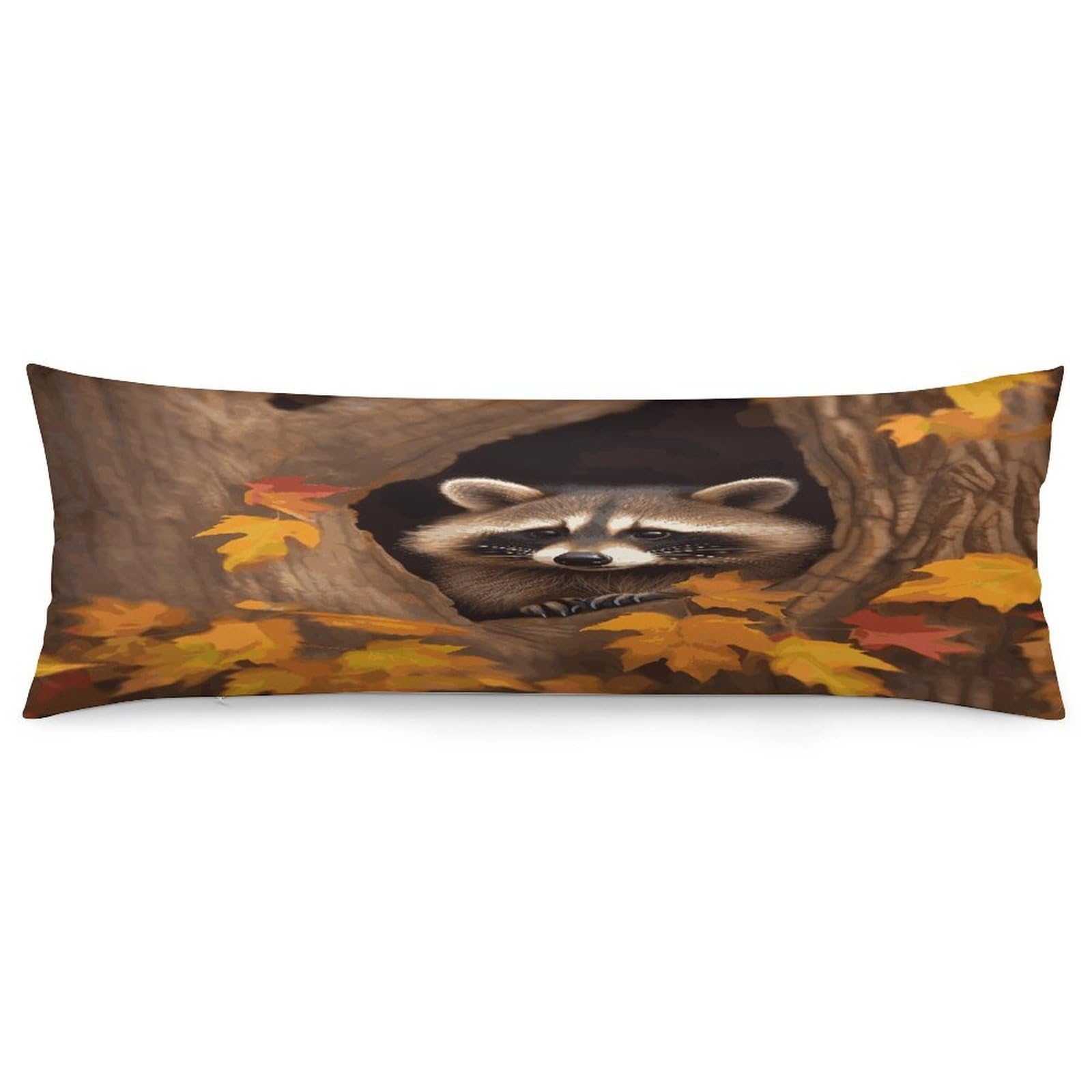 Raccoon in The Fall Tree Hole Throw Pillow Covers with Silent Zipper Polyester Pillow Protectors Removable Pillow Cases Soft Pillowcase Cozy Pillow Sham Cushion Cover for Sofa Car Bed 20"x54"