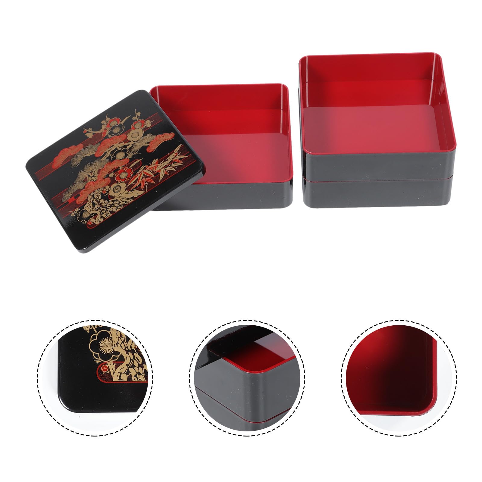 KICHOUSE Scatola Bento Box Giapponese a 3 Strati in Abs Motivo Pine Bamboo Plum, Contenitore Ermetico per Sushi e Riso, Adatto per Pranzo e Picnic