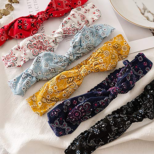 Head Wrap Stretchy Hair Band - 6 Pack Retro Rabbit Ear Bow Headband for Women