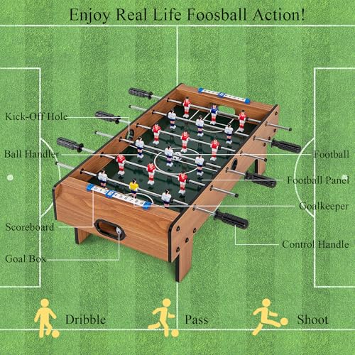 HOMASIS Mini Tischkicker Kinder, Kickertisch inkl. 2 Fußbälle & 18 Kicker & Punktezähler, Tischfußball mit 6 Spielstangen & Griffe, Fußballtisch Spieltisch Holz für Kinder & Erwachsene, 69x60x24cm – Bild 4