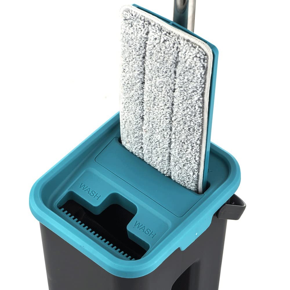 fregona Mop Squeeze Plana y Cubo escurridor de la fregona Plana Conjunto mopa de Microfibra Pad seco y húmedo de Madera compuesta Ceramic Tile mop (Color : DR-BHW23)