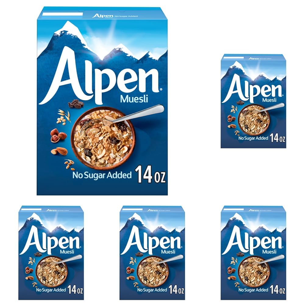 Alpen Muesli No Sugar Added Cereal, 14 oz Box (Pack of 5)
