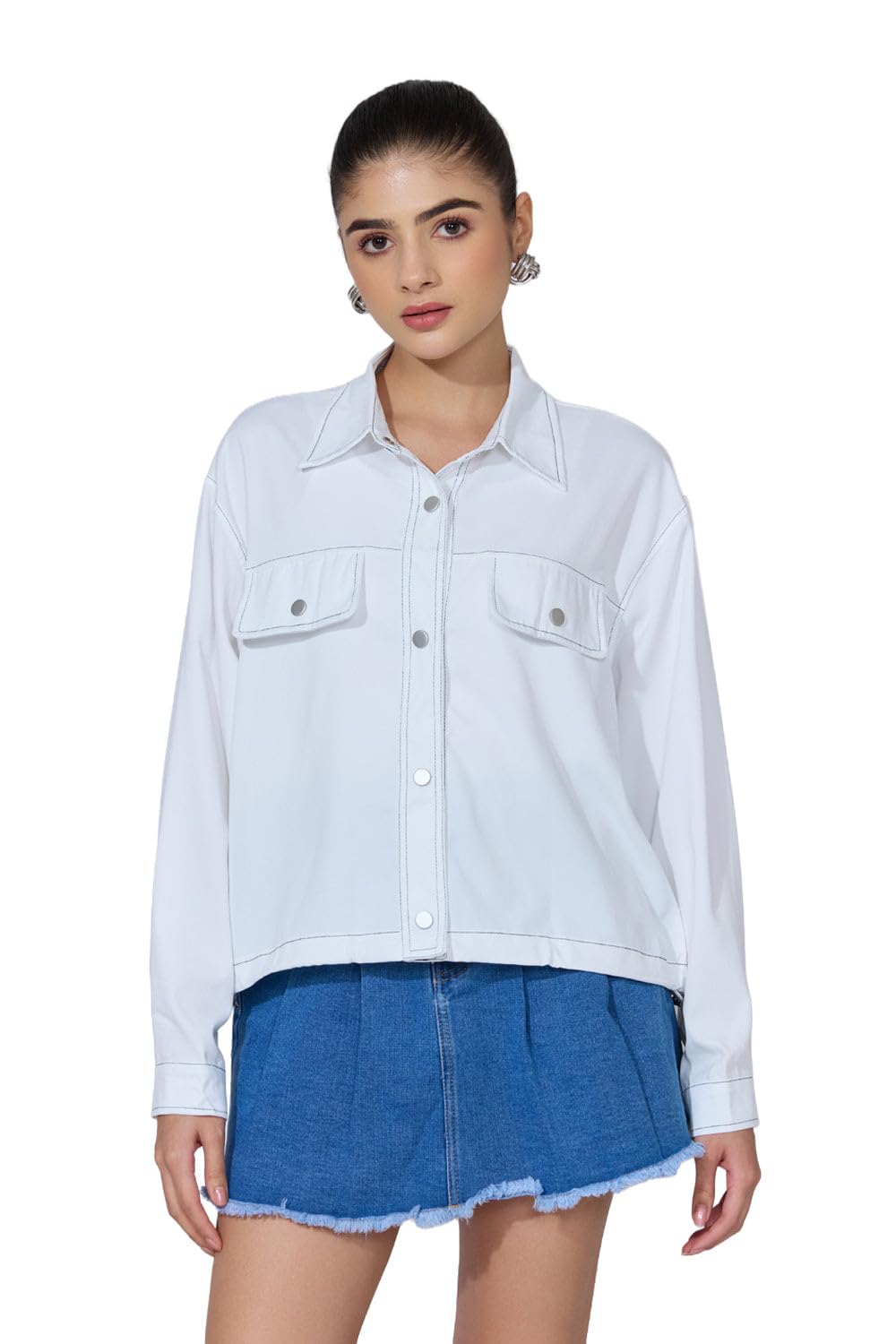 showoffff Women Solid Open Front Jacket | Spread Collar Full Sleeves Cotton Jacket for Womens | Regular Fit Regular Length Jacket for Women's | White-L-picture-18