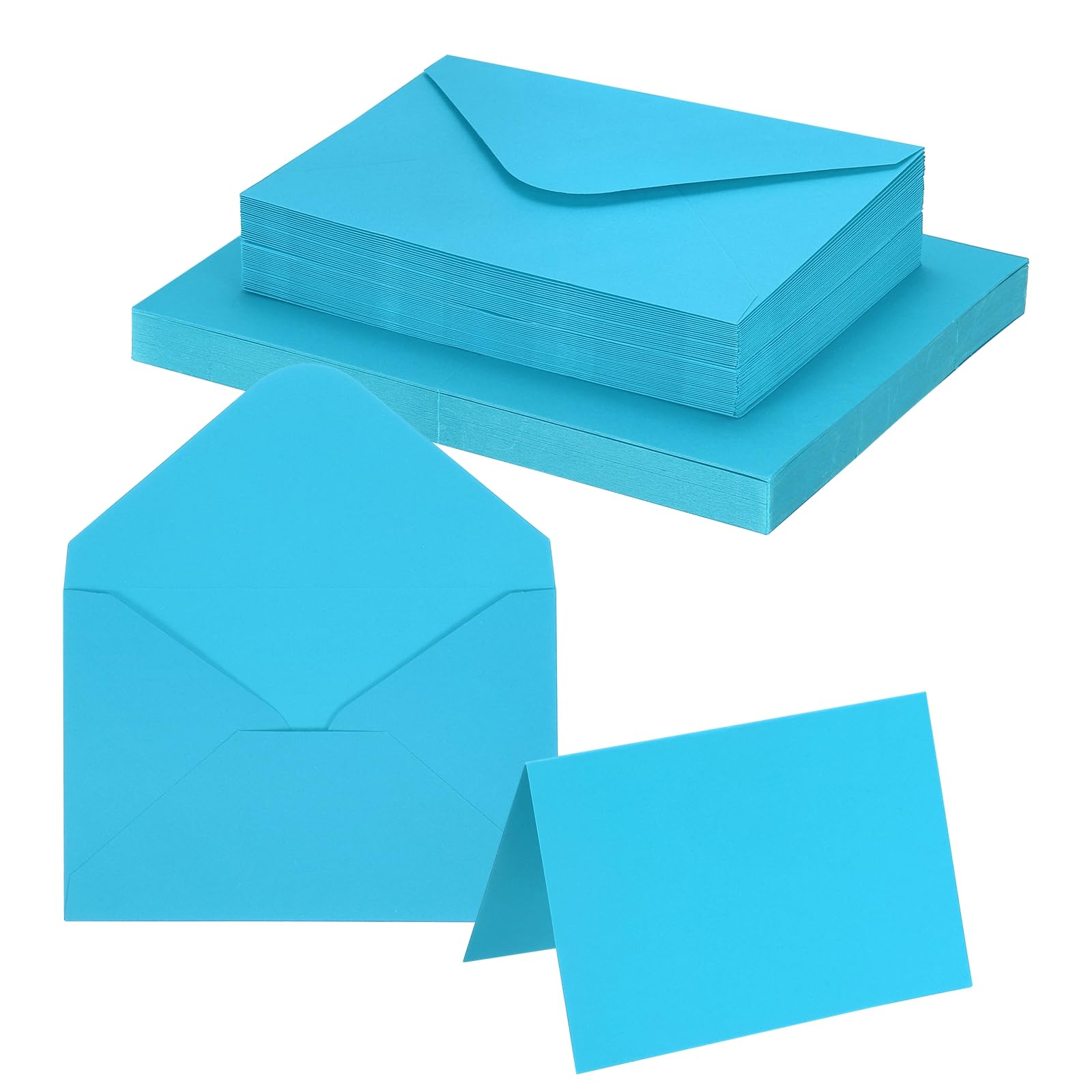 PATIKIL 10 x 15cm Blank Greeting Cards and Envelopes, 50Sets Half Fold Note Cards and Envelopes 250g Thick Cardstock for DIY Wedding Birthday Party Invitations, Lake Blue