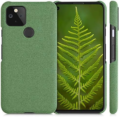 kwmobile Fabric Case Compatible with Google Pixel 5 - Case Hard Protective Phone Cover with Material Texture - Green