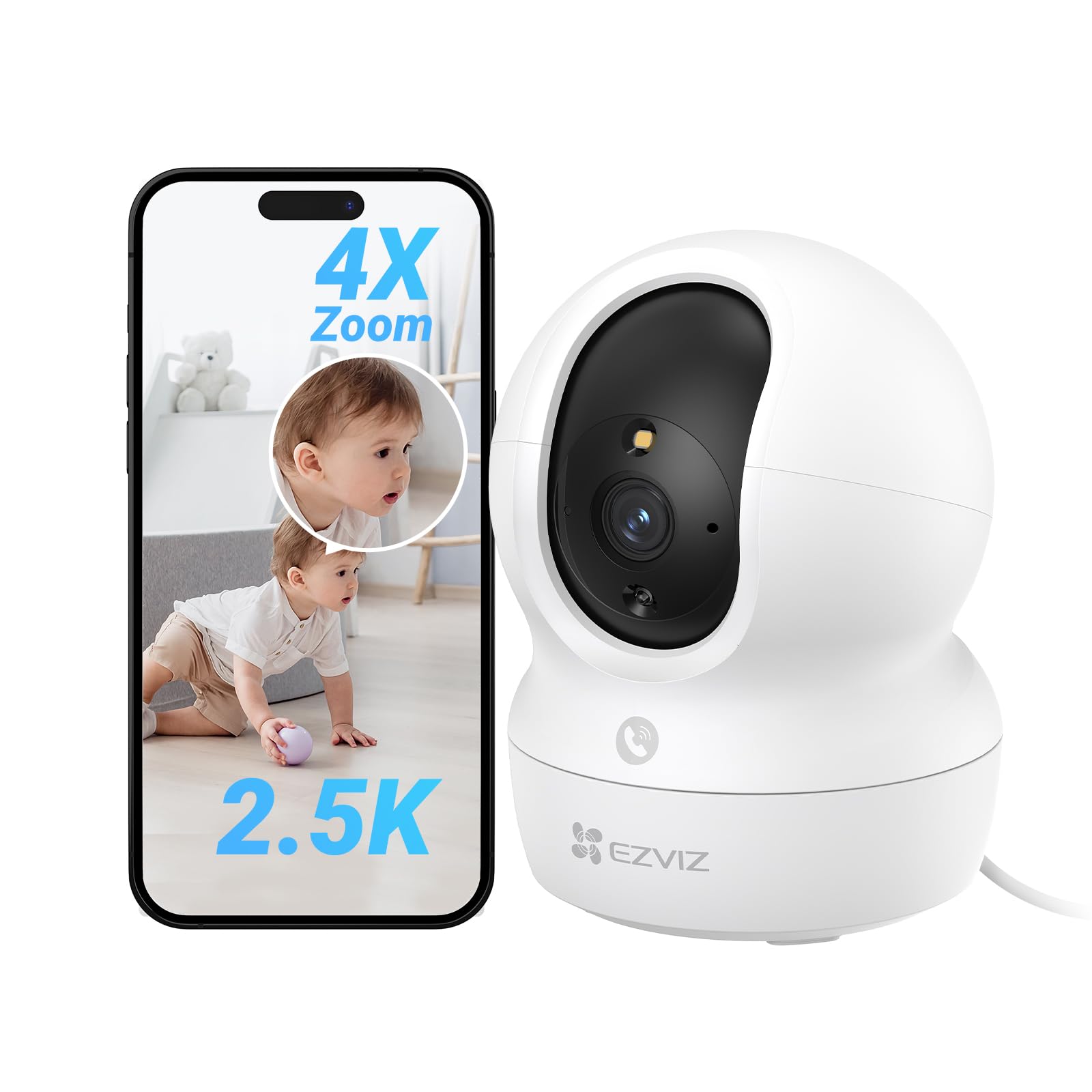 EZVIZ Camara de Vigilancia Interior con Seguimiento Automático, 4MP Cámara IP Domicilio WiFi 360° para Bebe con Visión Nocturna Color, Deteccion Humana,Llamada Bidireccional, Soporta 512GB, CP1 4MP
