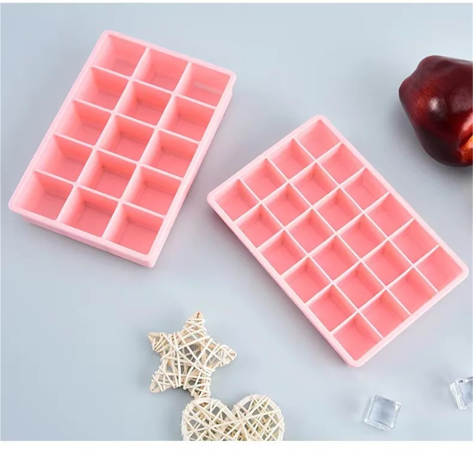 Cubiteras Para Hielo Molde de silicona for cubitos hielo 24 rejillas, bandeja cuadrada grande, duradero, for bar, pub, vino(Pink Pro,4pcs)