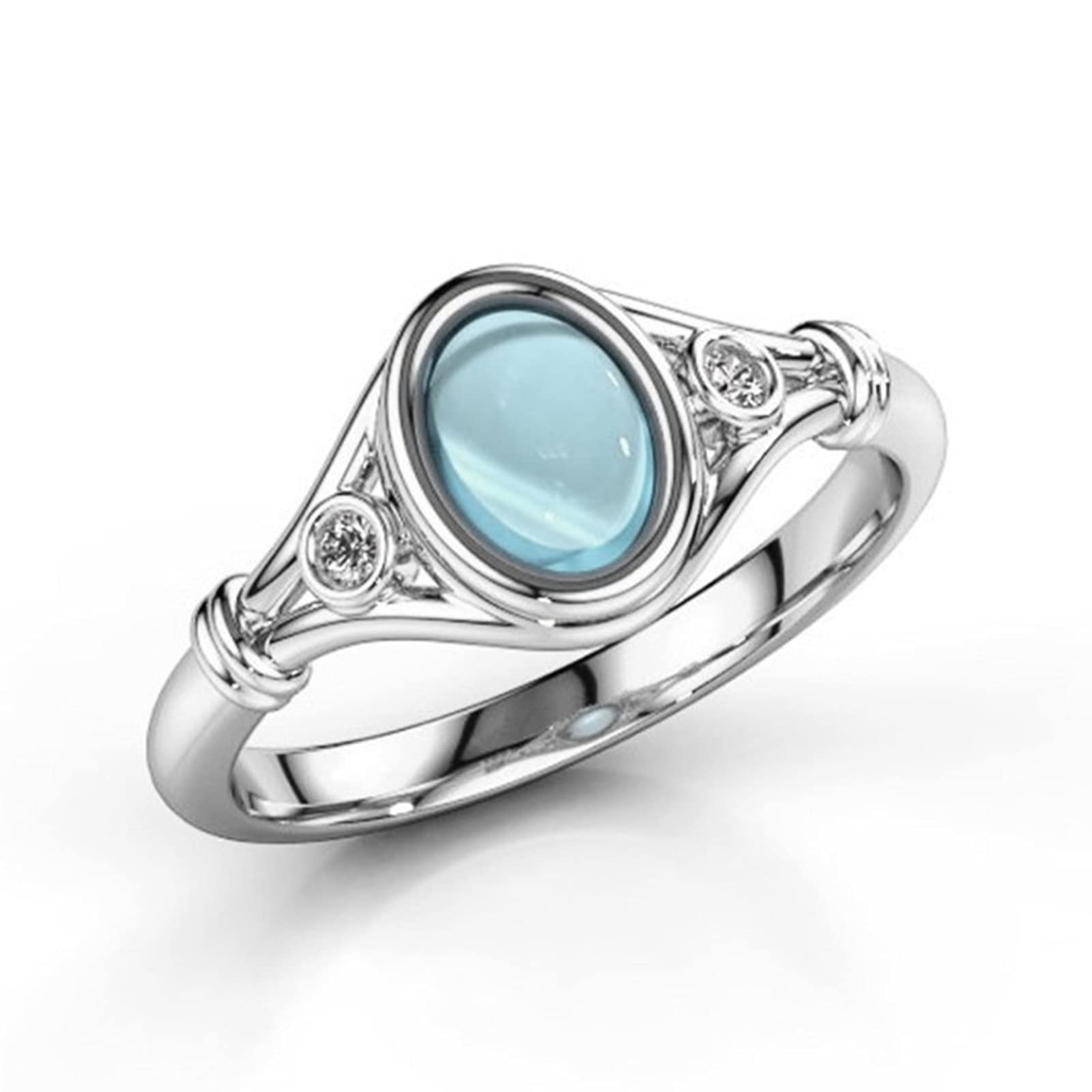 Hcma Women's Blue Oval Concise Turquoise Zircon Retro Ring Gemstone For Engagement Wedding Party Jewelry Gift