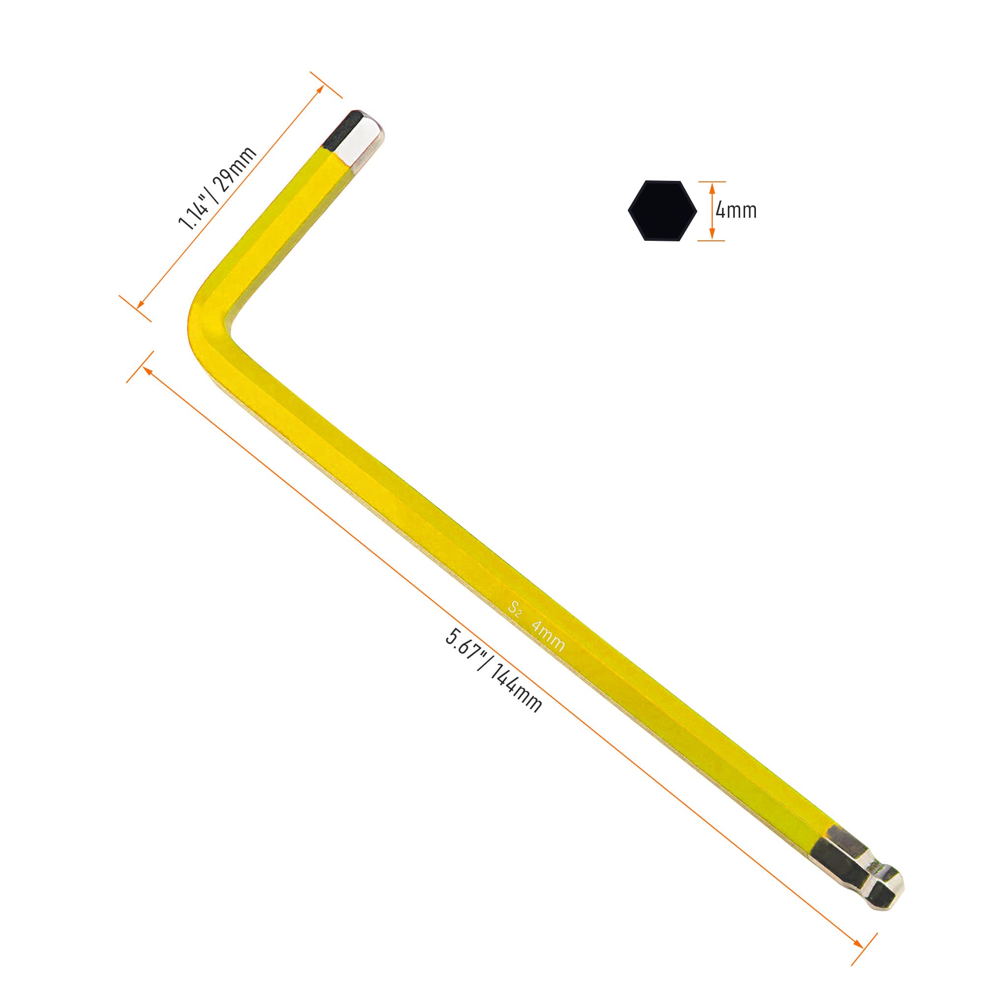 FOCMKEAS 4 PCS 4mm Ball End Hex Key Allen Wrench,Internal Hexagonal Wrench, L Shaped Long Arm S2 Steel Repairing Tool?Yellow