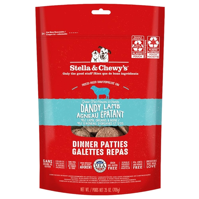 斯特拉与切维的冻干生肉晚餐饼干 - 无谷物高蛋白狗粮 羊肉配方