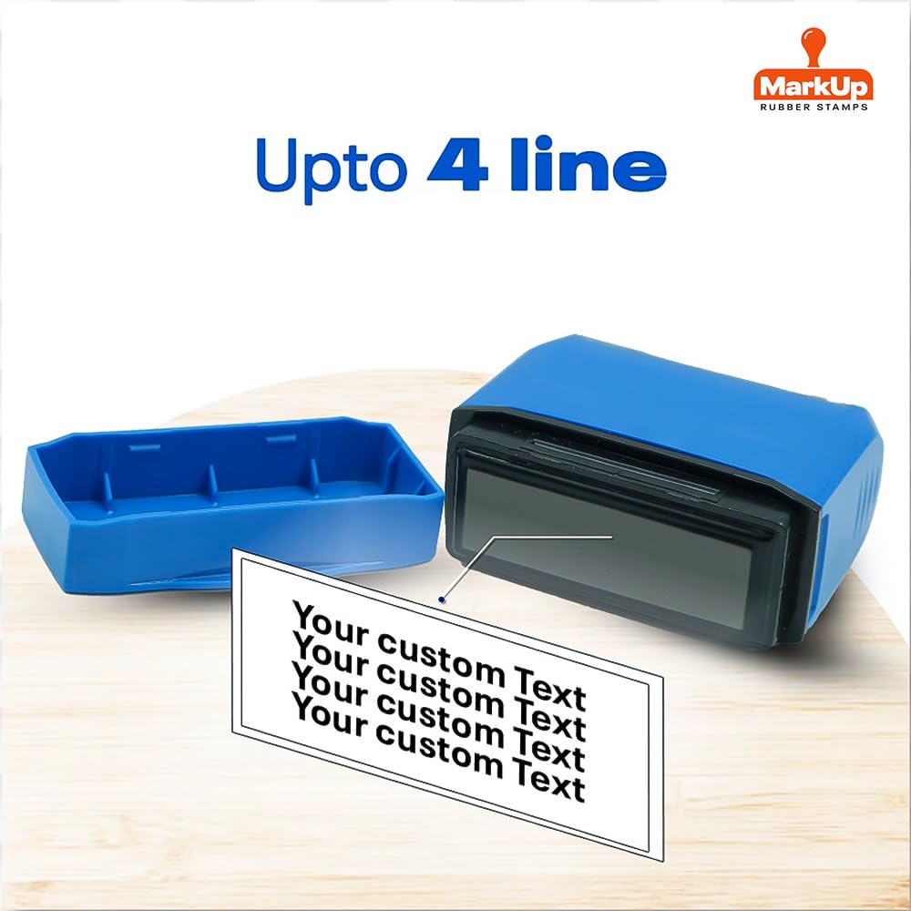 Pre-Inked Custom Stamp – Rectangular Stamp with Up to 4 Lines Text | Oil-Based Ink | for Office, Doctor, Advocate, Signature Use | 5 Ink Colors | MarkUp Rubber Stamps