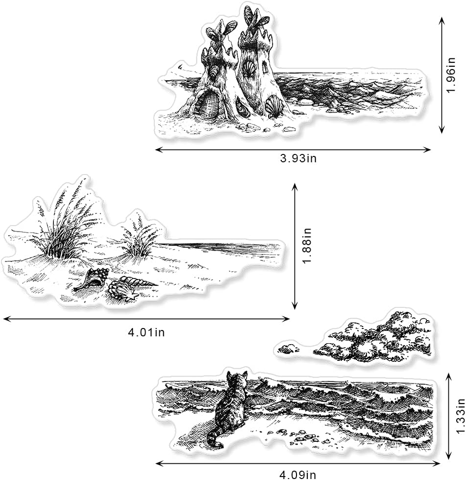 Sea Background Clear Stamp for Card Making, Thanksgiving Lighthouse Cat Cloud Grass Clear Rubber Stamp for Holiday Card Making Decoration and DIY Scrapbooking Album DIY Crafts