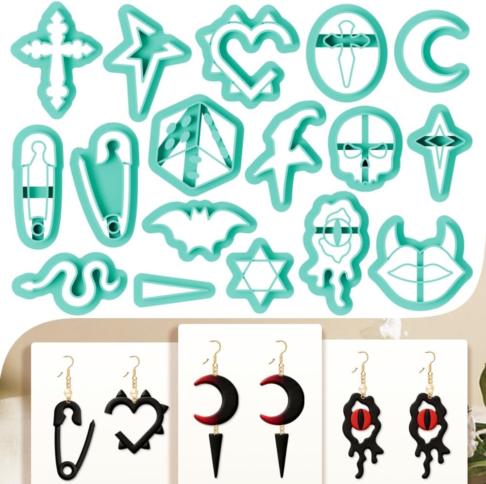 17Pcs Polymer Clay Cutters Punk Elements Ceramics Jewelry Cutters for Y2K Polymer Pottery Jewelry Making