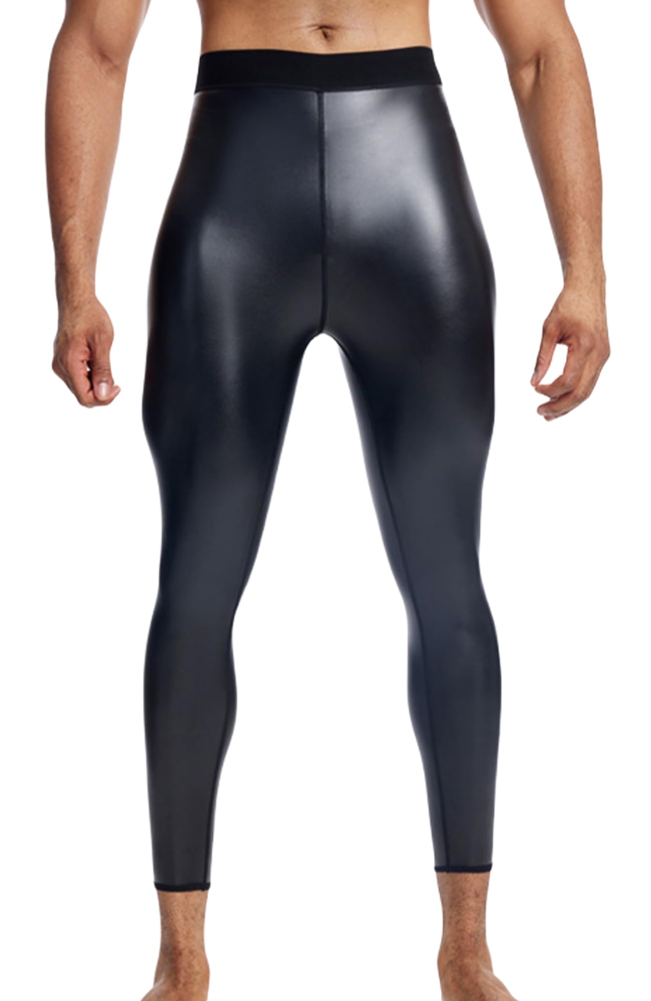 Pantaloni in Pelle Elasticizzati Moto Leggings Sportivi da Uomo Pantaloni Aderenti Vita Alta Pants con Effetto Bagnato Clbuwear