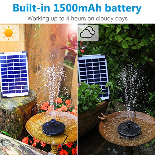 Aisitin 5.5W Solar Fountain Pump Built-In 1500Mah Battery, Solar Bird Bath Fountain With 6 Nozzles And 16.4 Ft Cord, Solar Water Fountain Pump For Bird Bath, Fish Tank, Pond, Garden And Outdoor #TOP1