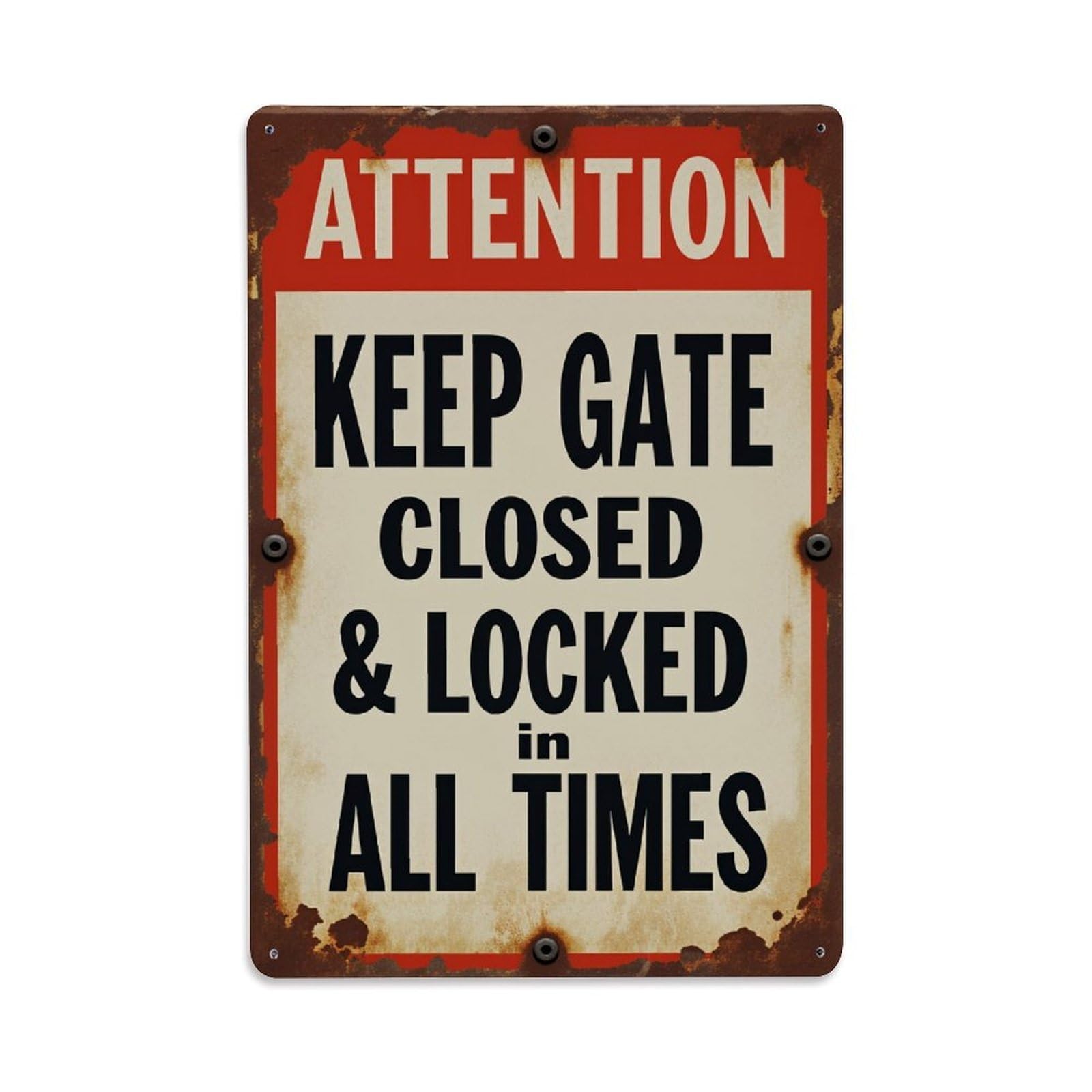 Enderetf Vintage Attention Keep Gate Closed Locked In All Times Tin Sign Metal Poster, Home Bar Garage Man Cave Cafe Indoor & Outdoor Wall Decoration 8X12inches