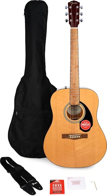 Fender FA-115 Dreadnought Acoustic Guitar pack, including Gigbag, strap, picks, strings and online lessons