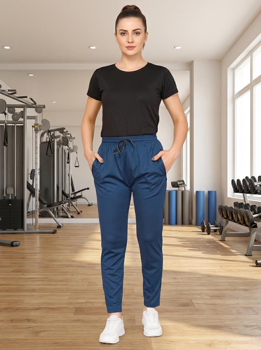 anand sarees Anand Women's Athletic Pants Running Workout Joggers Lightweight Gym Jogging Track Casual Trackpants with Pockets -AI_GRL_ST_TP221_M Royal Blue-picture-26