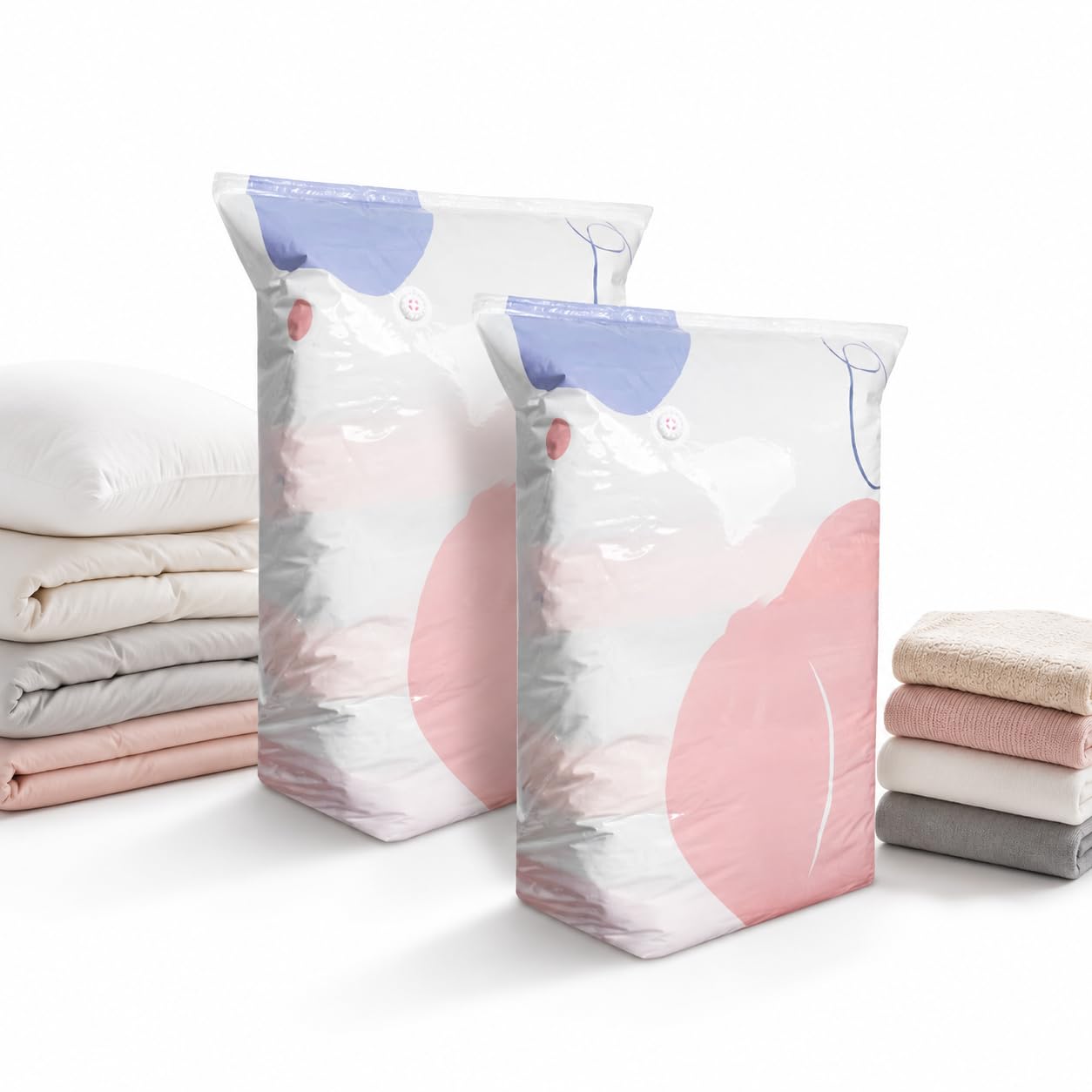 No-Pump 3D Vacuum Storage Bags Set – Press & Seal Space Saver Compression Bags for Clothes, Duvets & Bedding, Reusable Travel Packing Organiser (2 Sizes) (L*2)