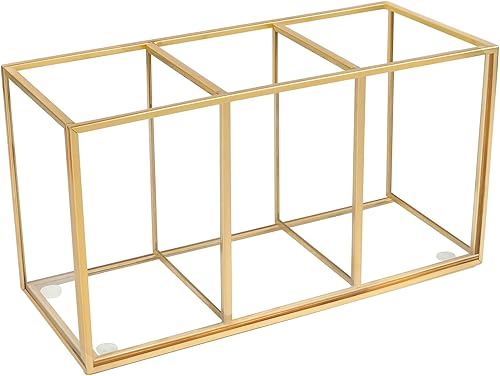 Portalápices para escritorio, soporte para bolígrafo de vidrio templado, 3 y 4 compartimentos, organizador de almacenamiento de escritorio para