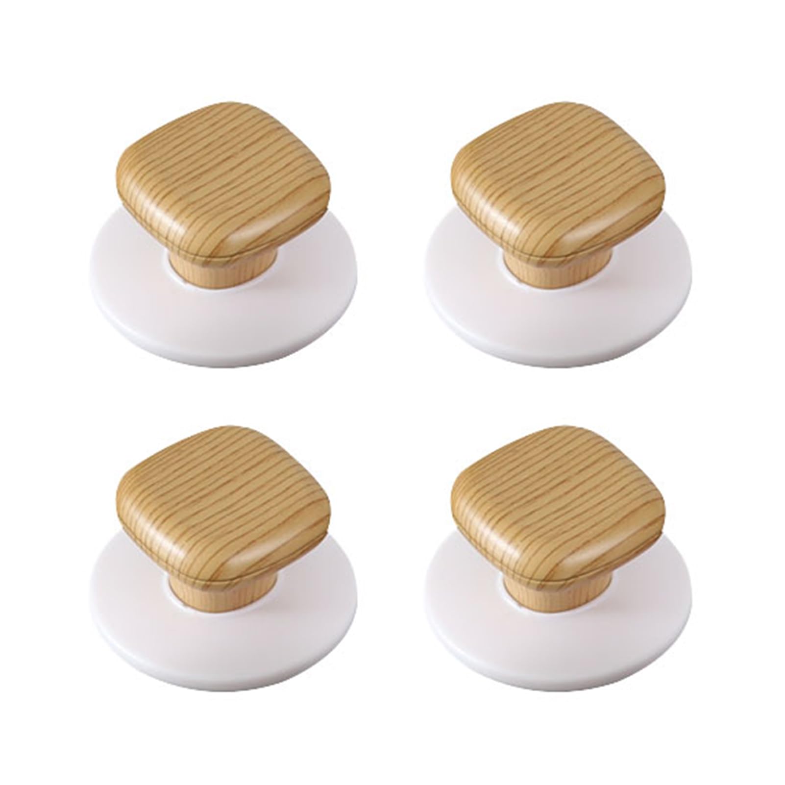 Rswzsfl Square Woodgrain 4 Pcs Adhesive Cabinet Knobs Self Adhesive Pull Handles Self-Stick Instant Wardrobe Knobs Helper Stick-On Kitchen Drawer Pulls For Windows,Cabinets,Cupboard,Drawers (Square Woodgrain)
